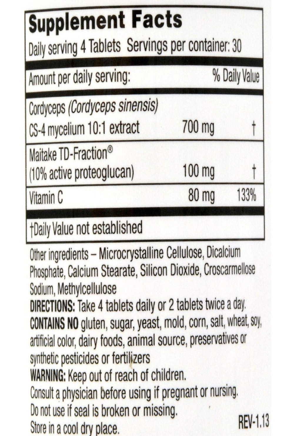 Mushroom Wisdom Caplets packaging and label