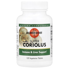 Mushroom Wisdom Super Coriolus bottle with 120 VegTabs