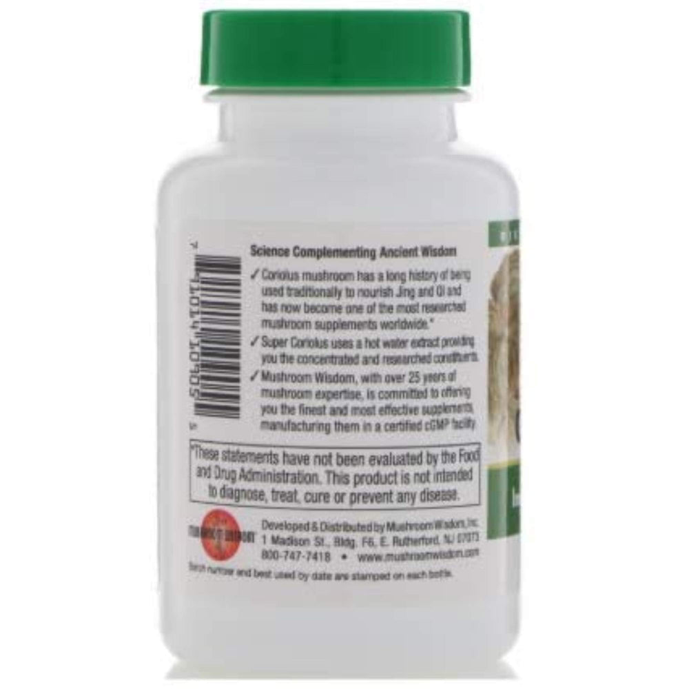 Product packaging for Mushroom Wisdom Super Coriolus with Maitake D Fraction 120 tablets