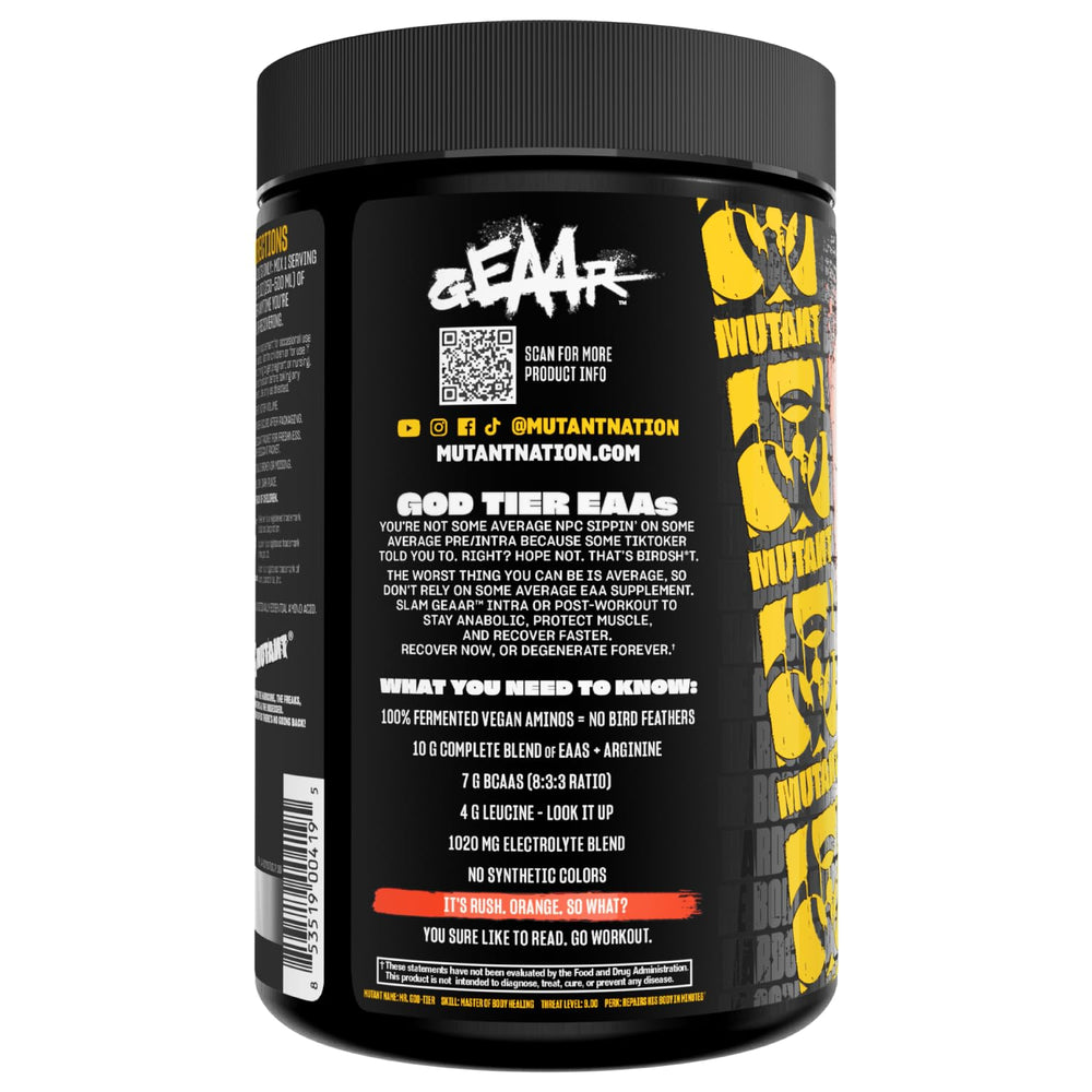 Mutant GEAAR Orange Rush supplement with electrolyte blend