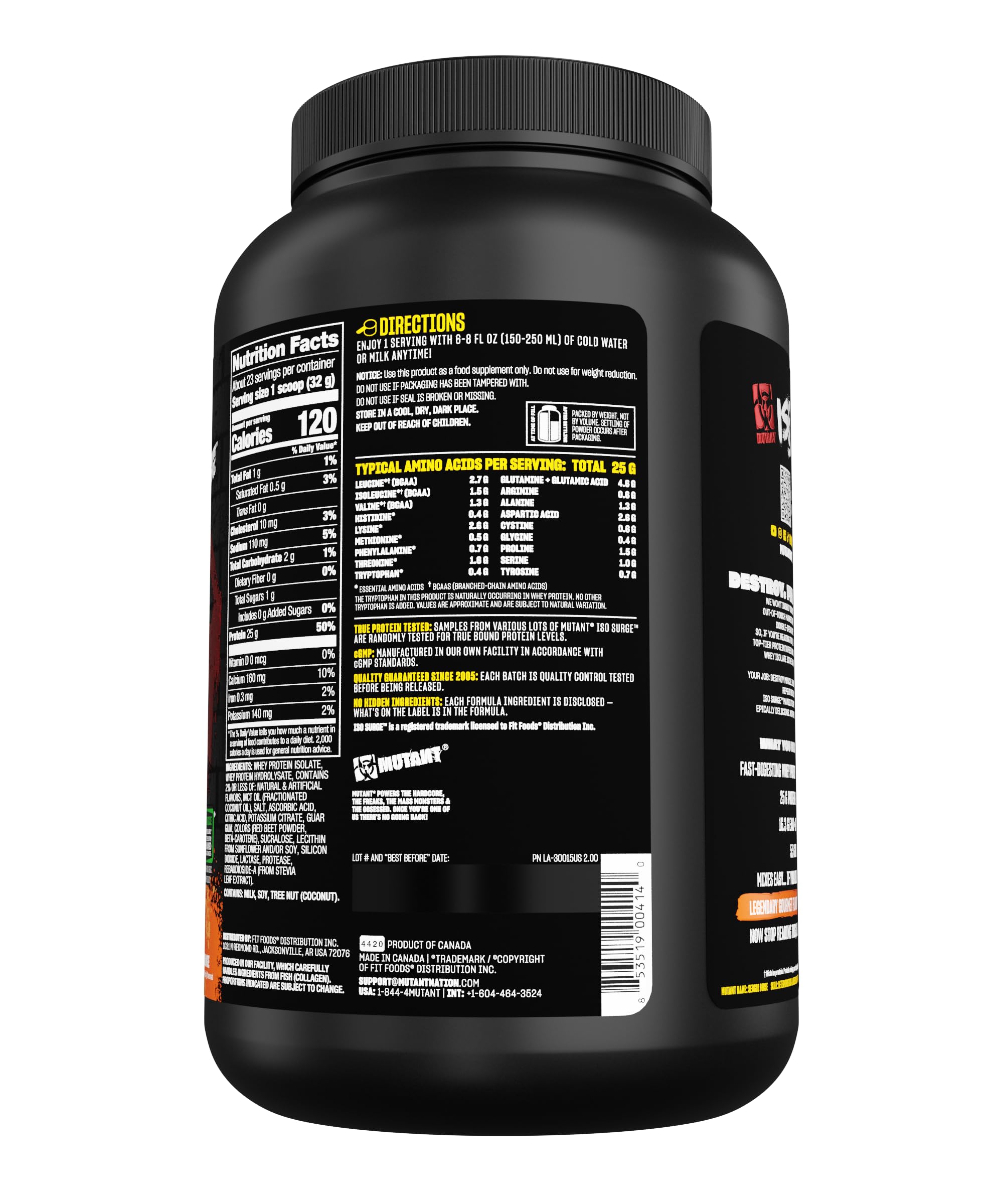 Mutant ISO Surge ingredients close-up highlighting protein components.