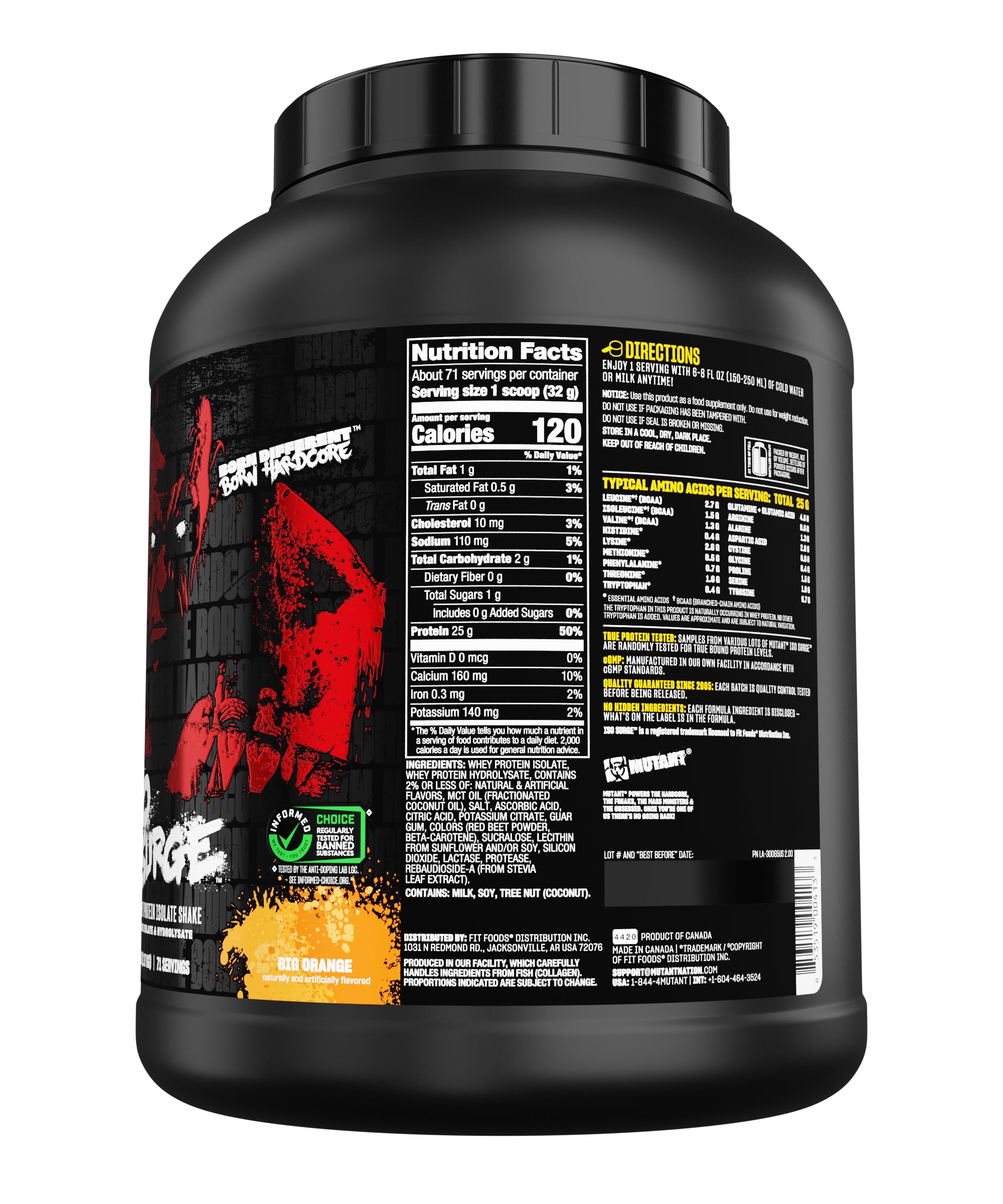 Mutant ISO Surge ingredients panel highlights high-quality protein and bio-availability.