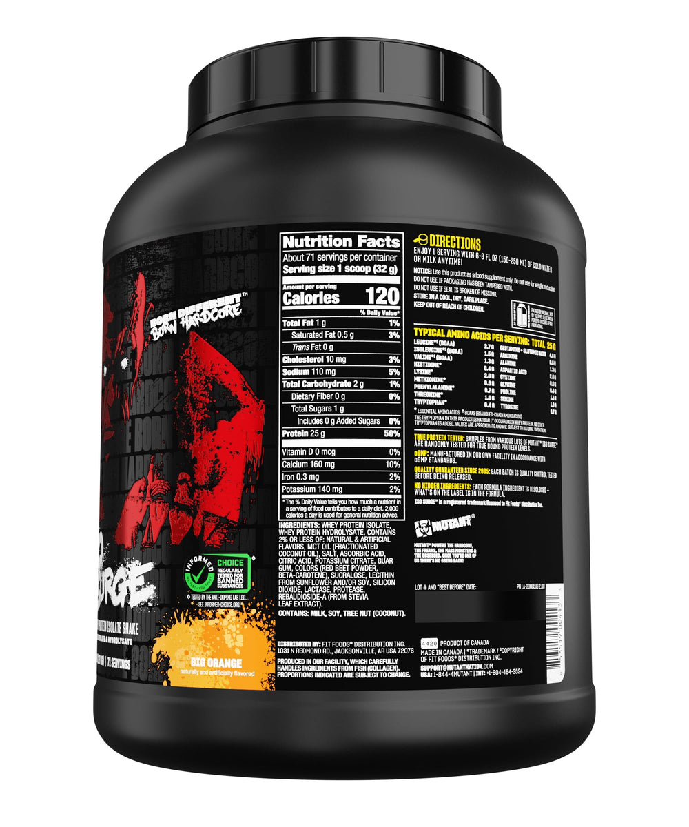 Mutant ISO Surge ingredients panel highlights high-quality protein and bio-availability.