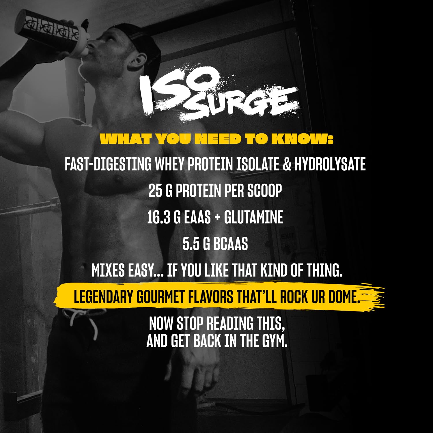 Mutant ISO Surge ingredients close-up shows quality whey protein and clean formula.