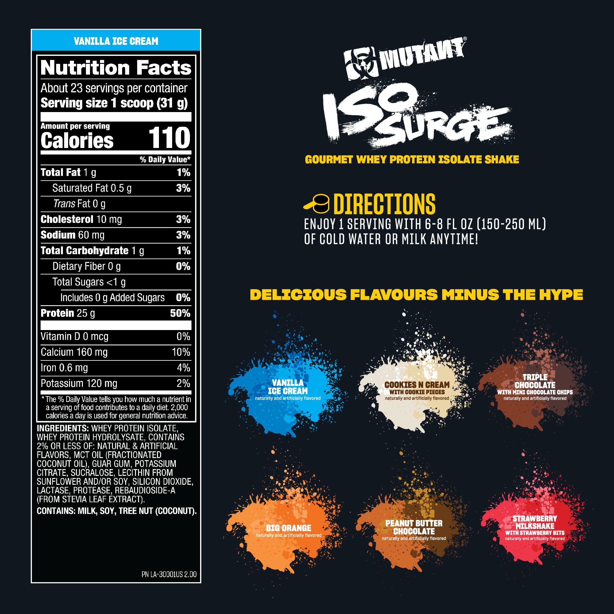 Mutant ISO Surge nutrition facts label detail for protein content.
