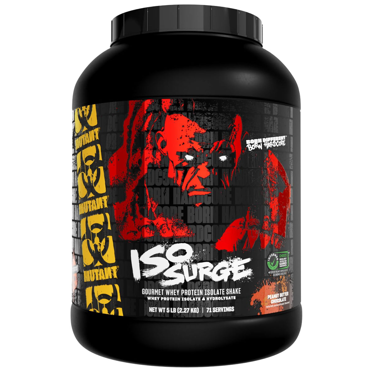 Mutant ISO Surge whey protein tub ready for post-workout recovery.