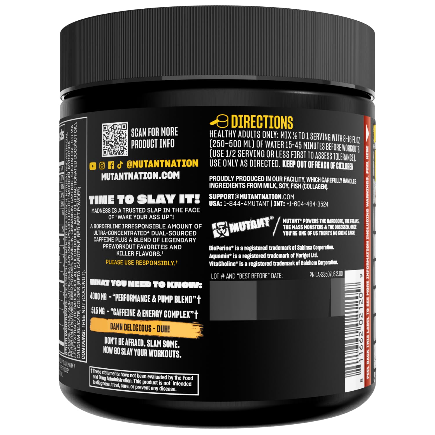 Mutant Madness label close-up communicates flavor and caffeine content