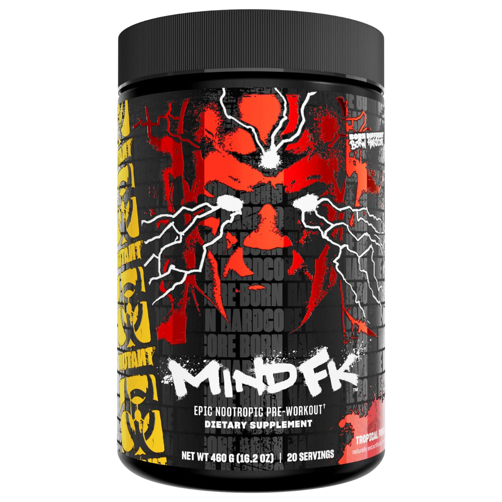 Mutant Mind FK tub front showing tropical punch flavor for focused workouts