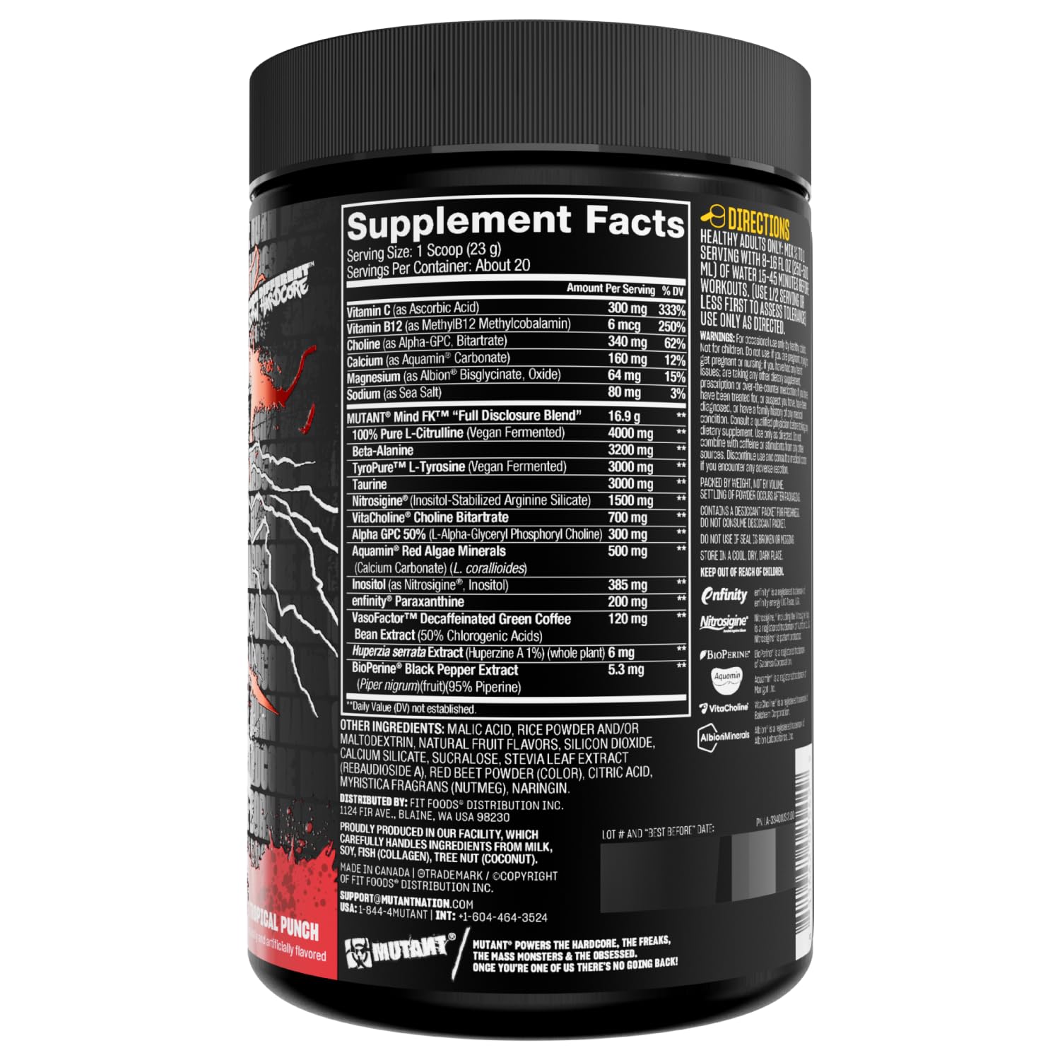 Mutant Mind FK tub on gym mat conveys pre-workout energy boost