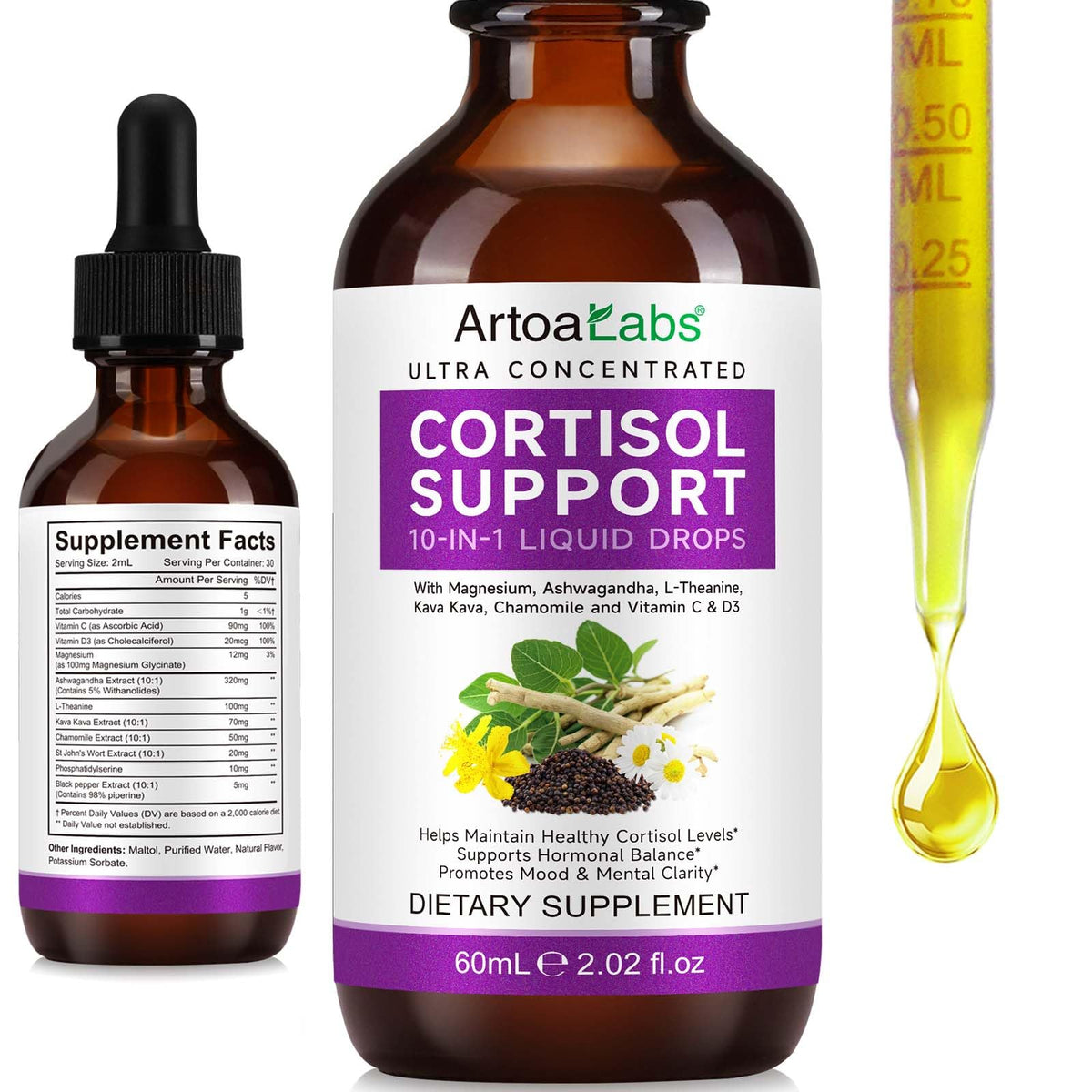 MXCZBSM Cortisol Drops bottle Raspberry flavor – front view