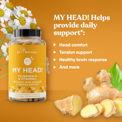 Ingredients include feverfew, boswellia, magnesium, vitamin D and ginger
