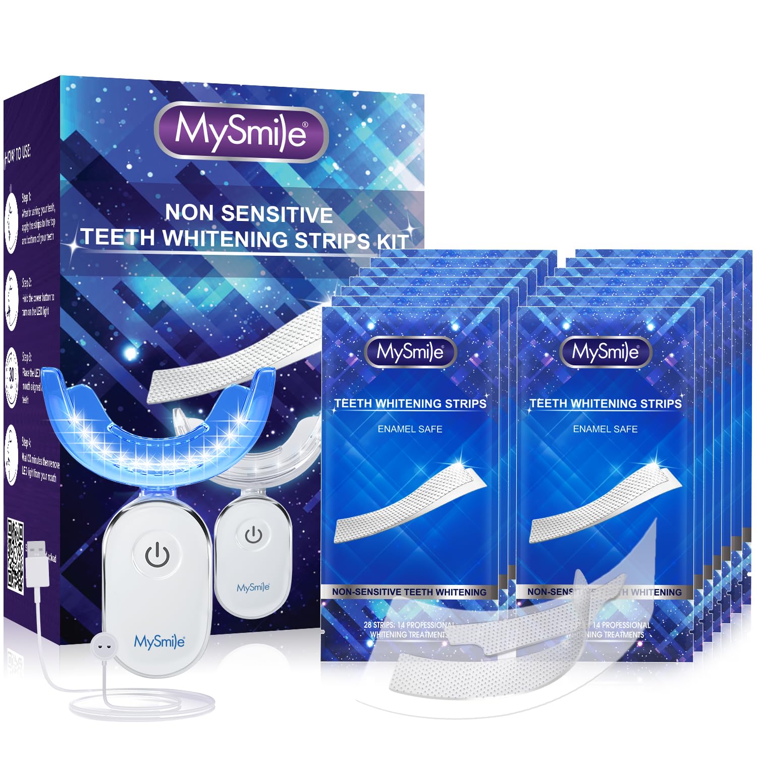 MySmile teeth whitening kit with 14 treatments and 28 LED lights