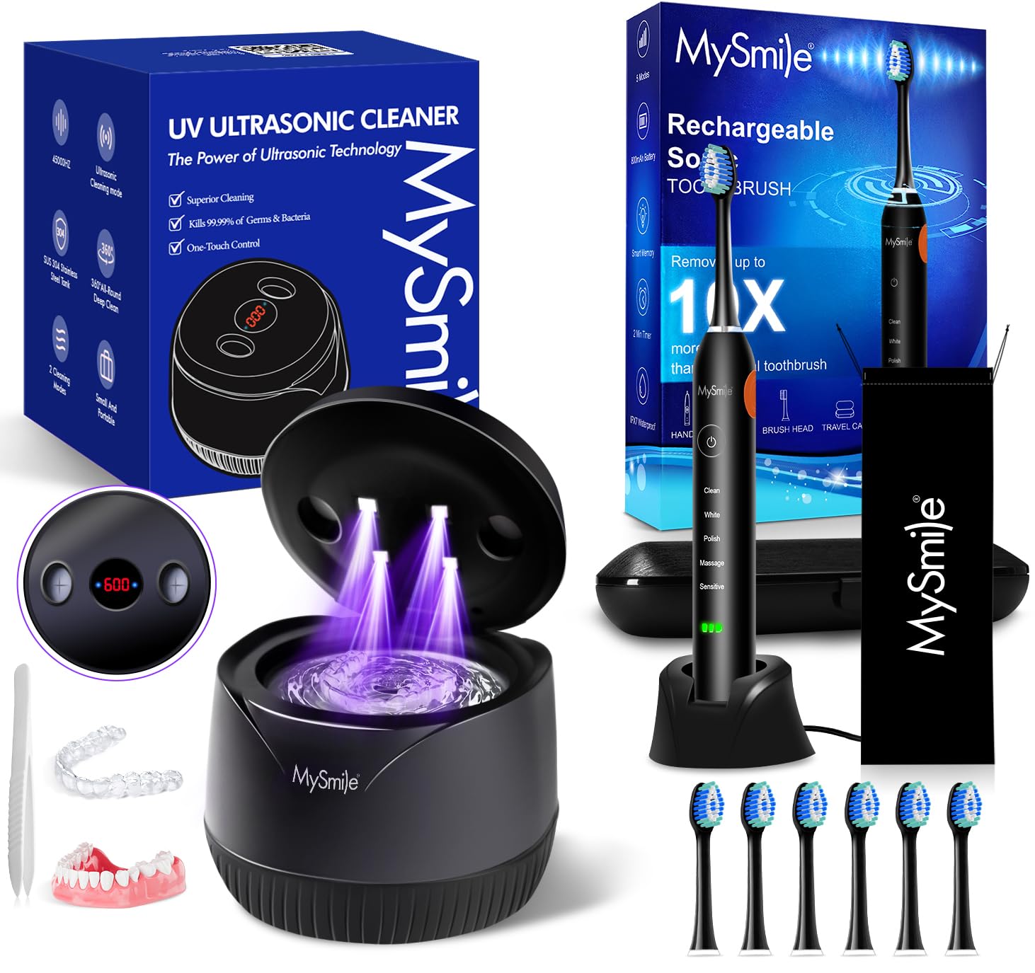 MySmile UC605 black electric toothbrush — front view