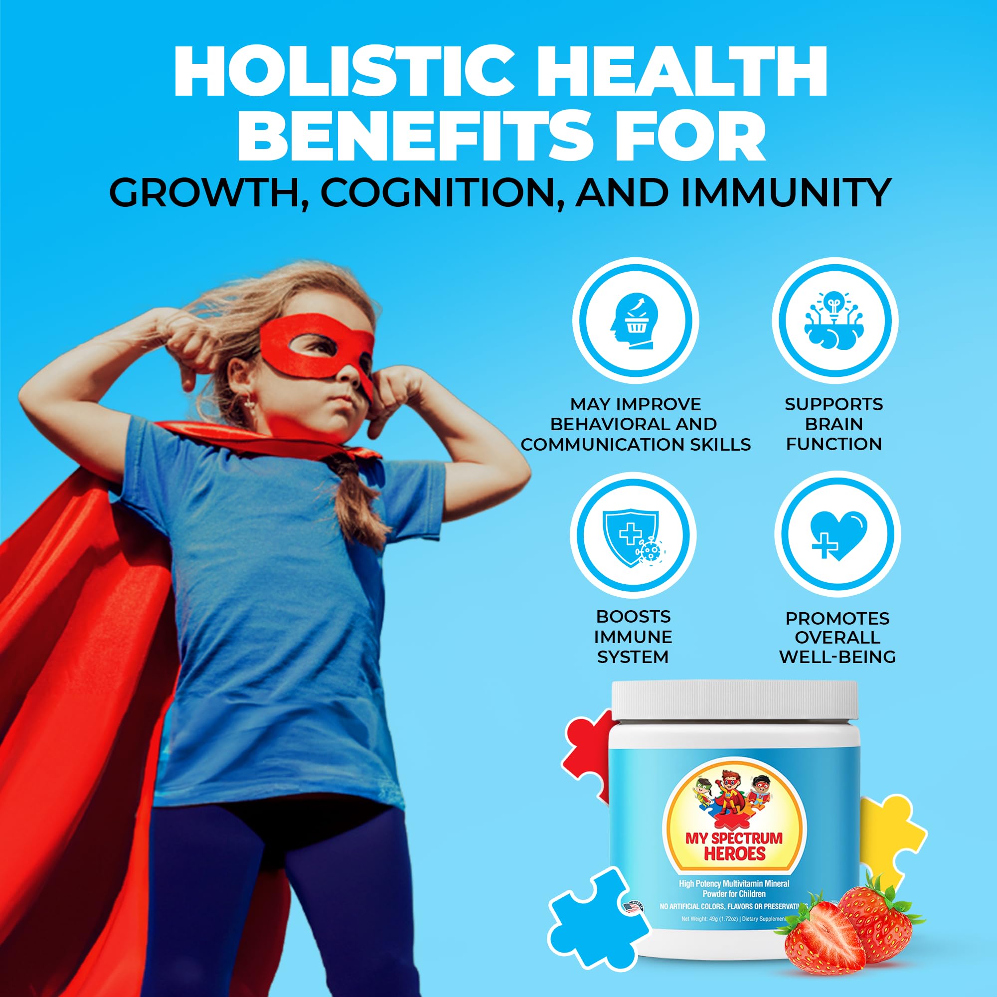 Label highlights Choline and CoQ10 on My Spectrum Heroes Kids Powder Multivitamin