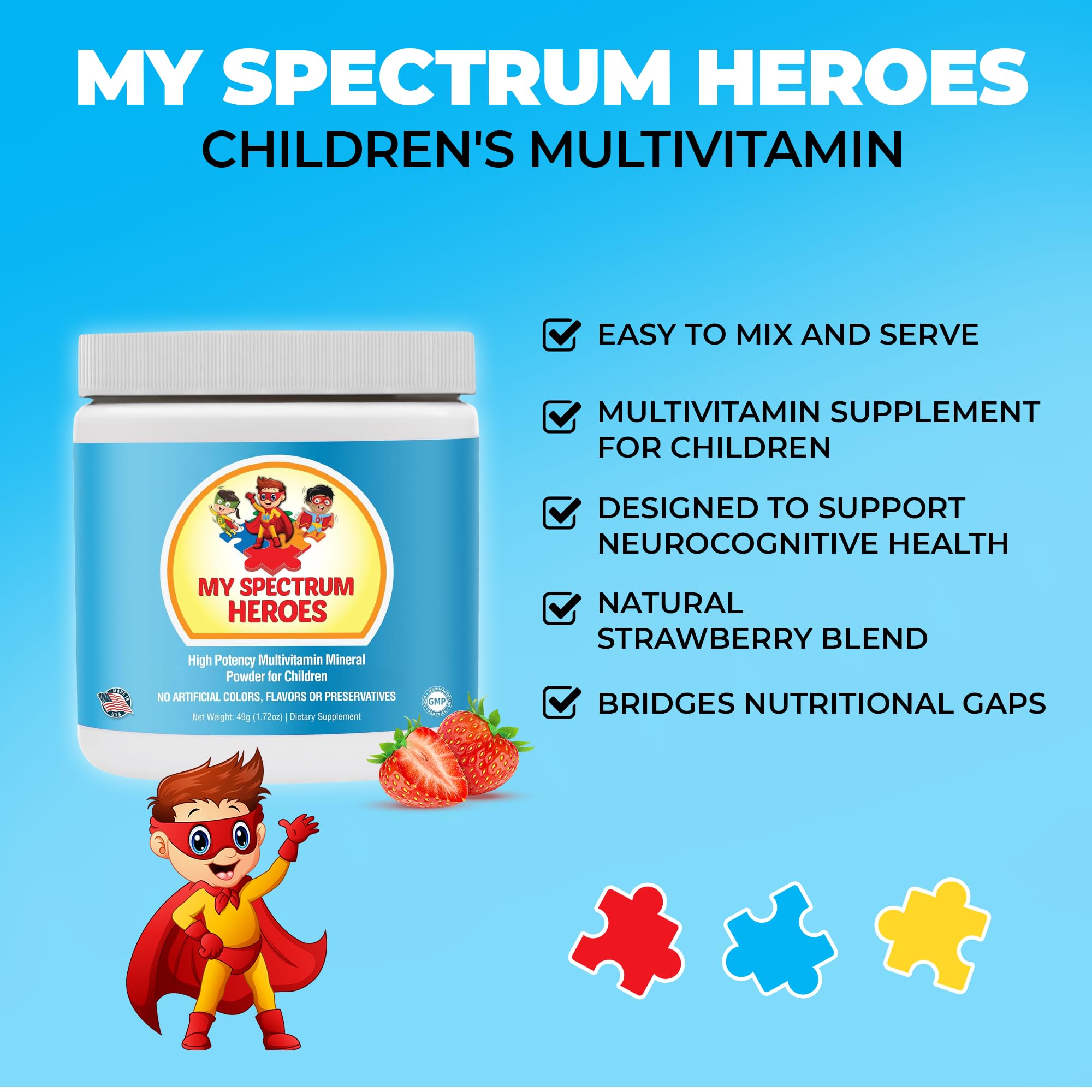 Ingredients chart for My Spectrum Heroes Kids Powder Multivitamin