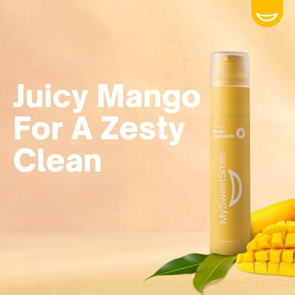 Close-up texture of fluoride-free Mango toothpaste