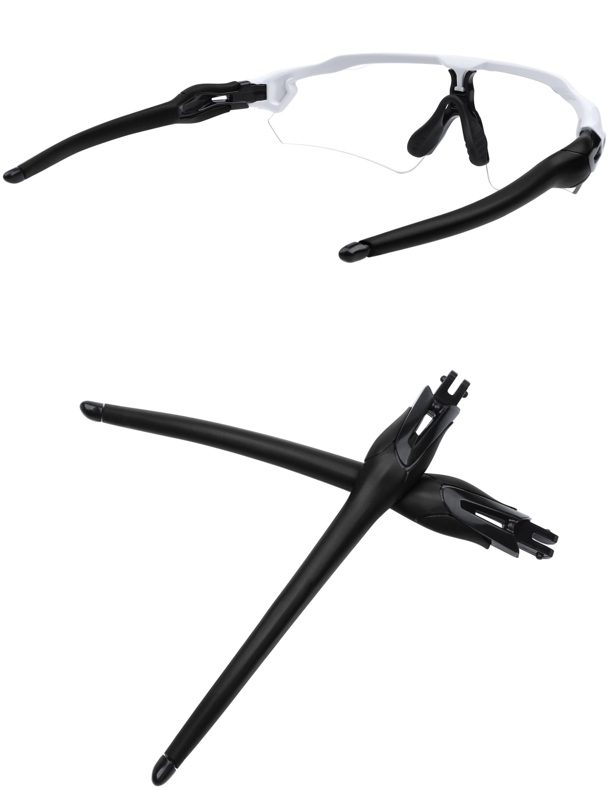 MYCOURAG replacement temples for Oakley Radar EV Path/Pitch/Advancer sunglasses in black, front view