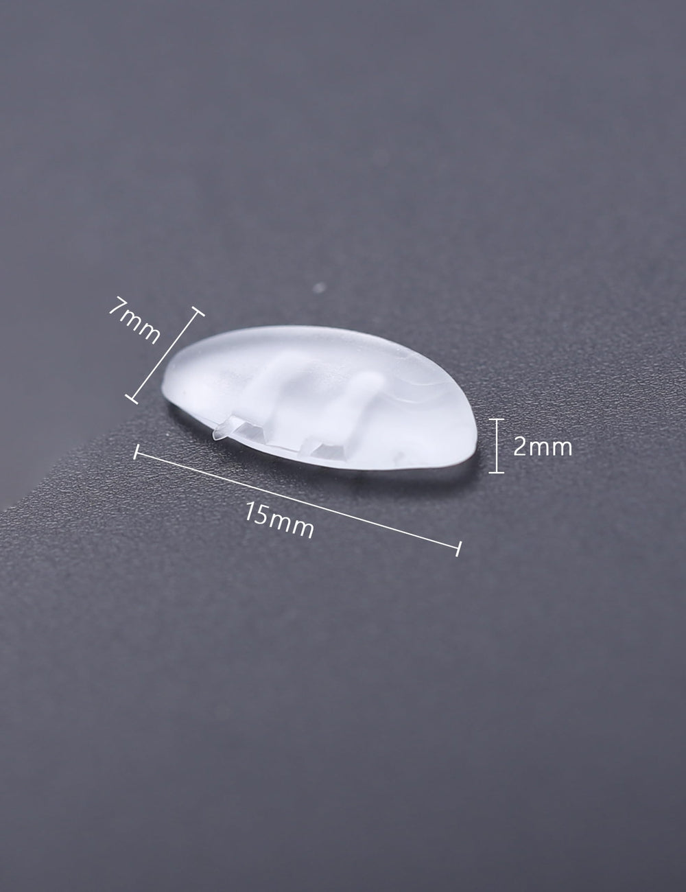 Close-up of clear 15x7mm silicone nose pads