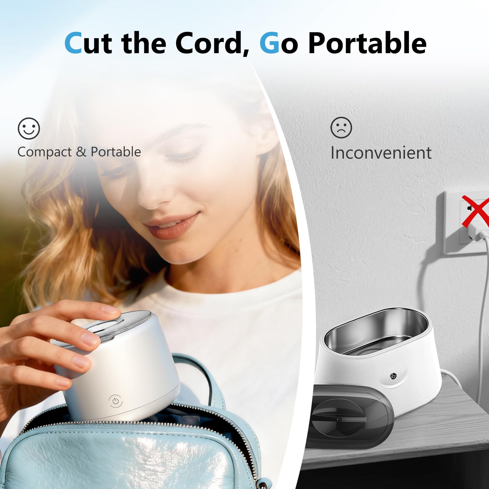 Portable travel-ready cleaner displayed with compact form