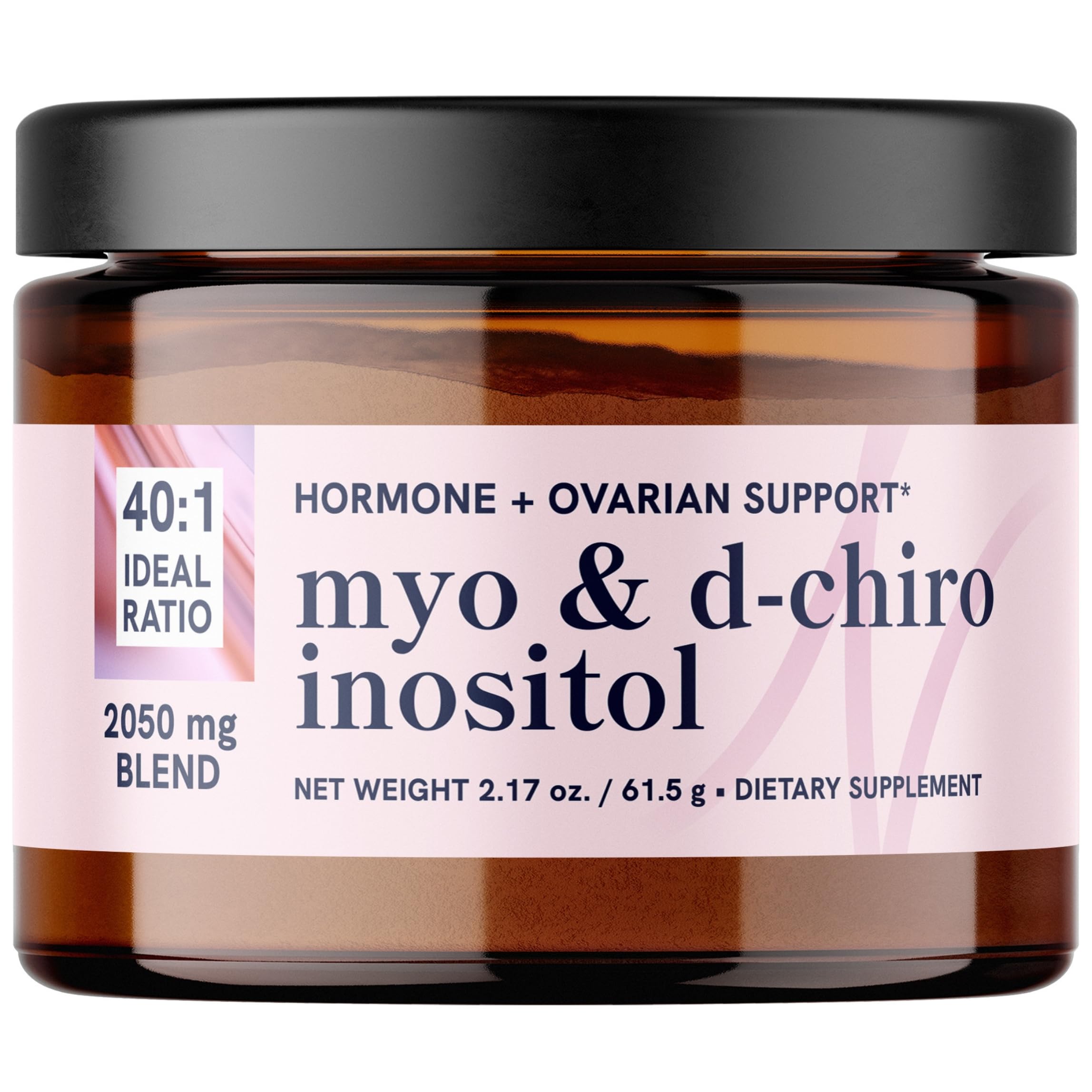 Front view of Myo-Inositol & D-Chiro Inositol powder bottle