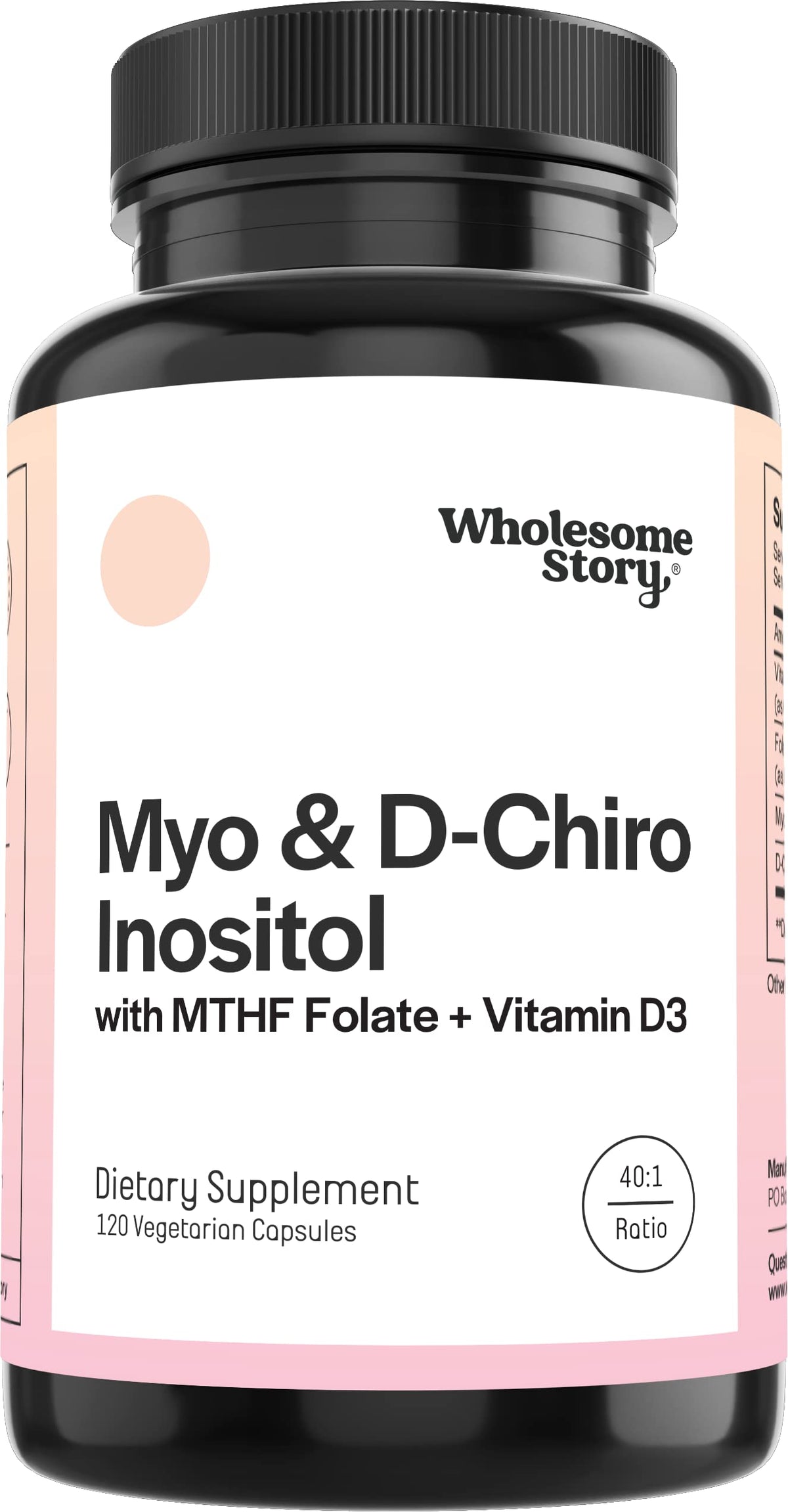 Product image of Myo-Inositol and D-Chiro Inositol capsules with a 40:1 ratio