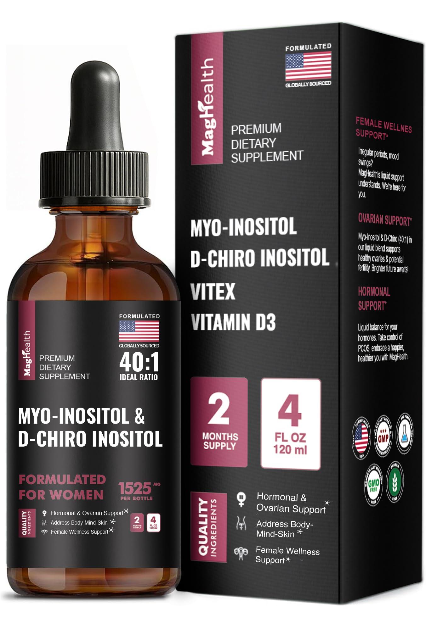 Graphic showing Myo-Inositol and D-Chiro Inositol 40:1 ratio