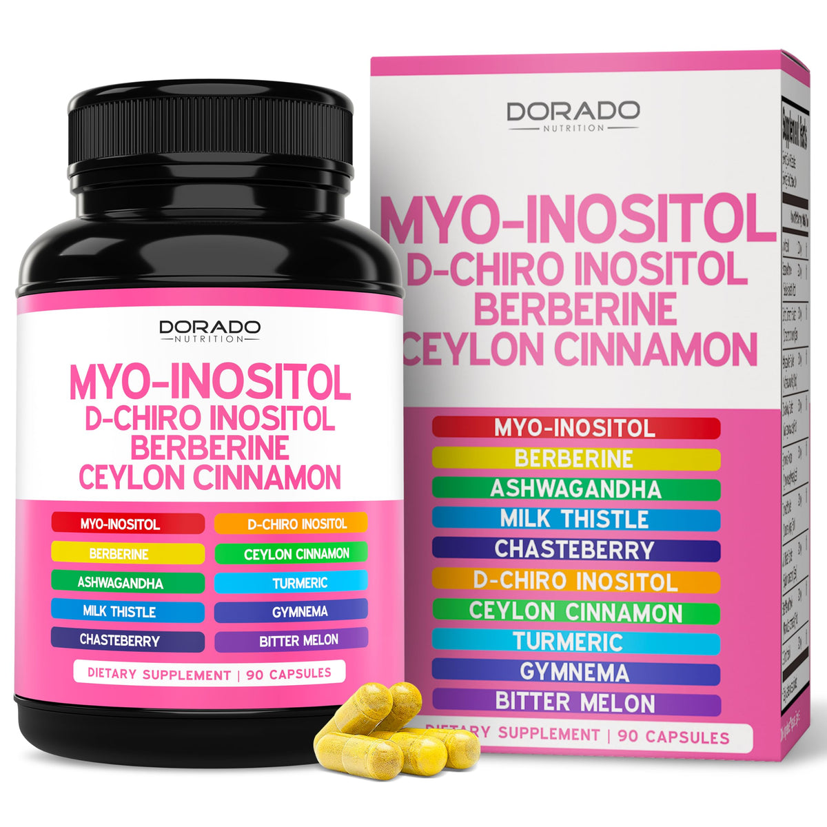 Myo-Inositol and D-Chiro Inositol supplement for women in a 90-capsule bottle with 40:1 ratio