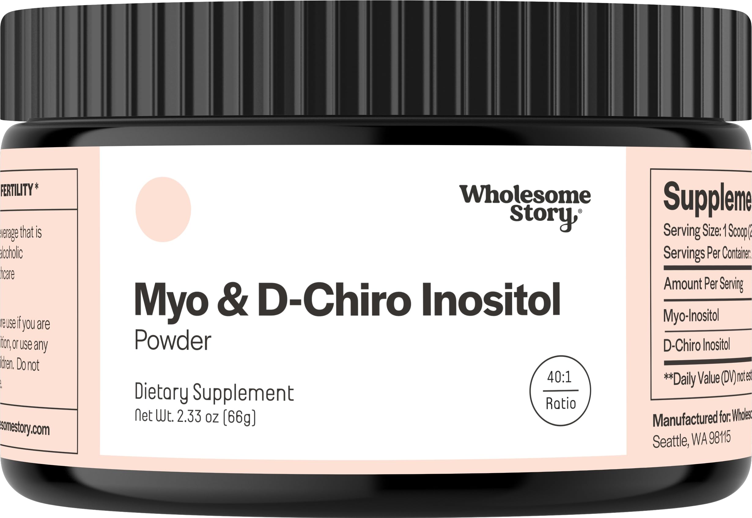 Myo-Inositol and D-Chiro Inositol powder for women in container