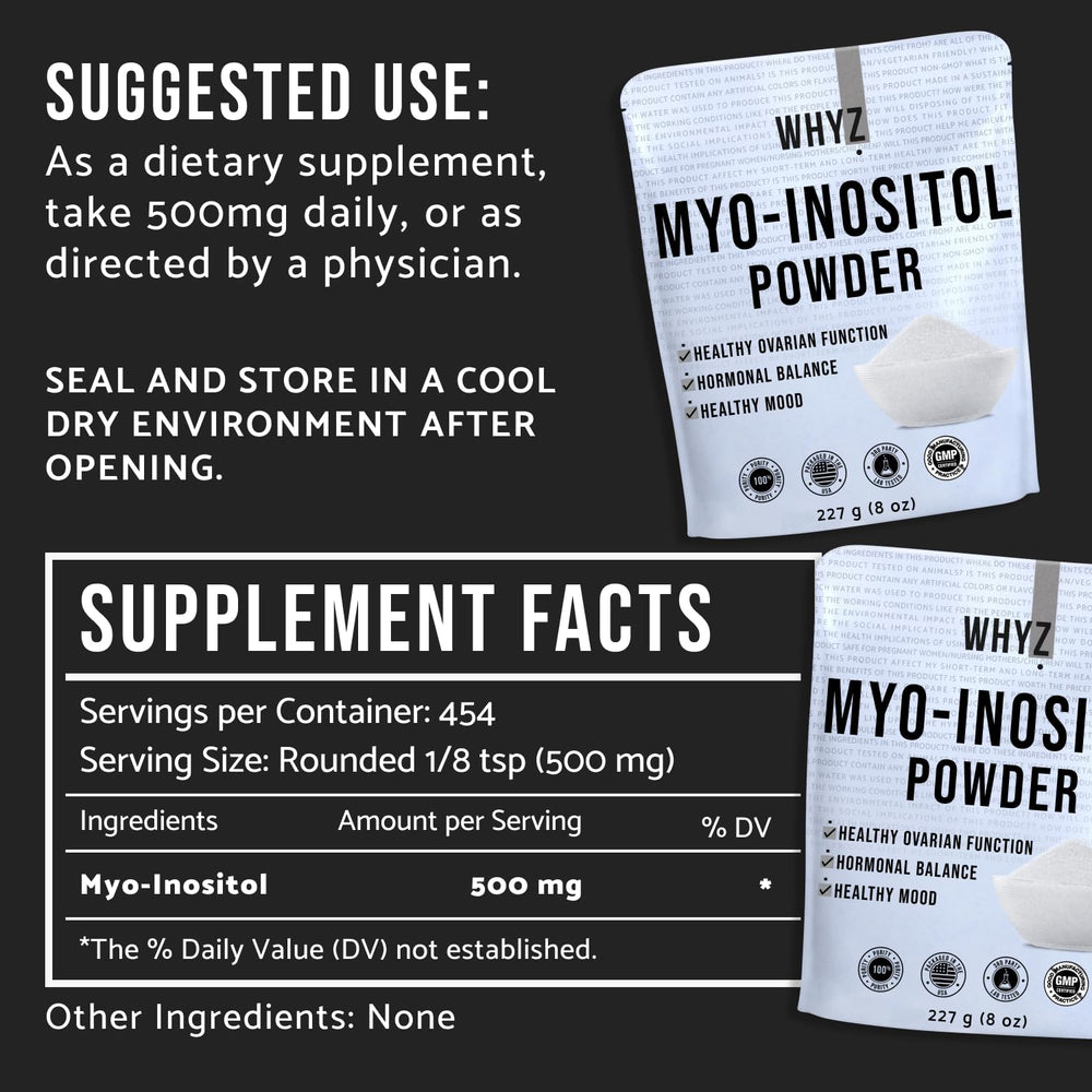 Vegan and gluten free claim on Myo-Inositol Powder packaging