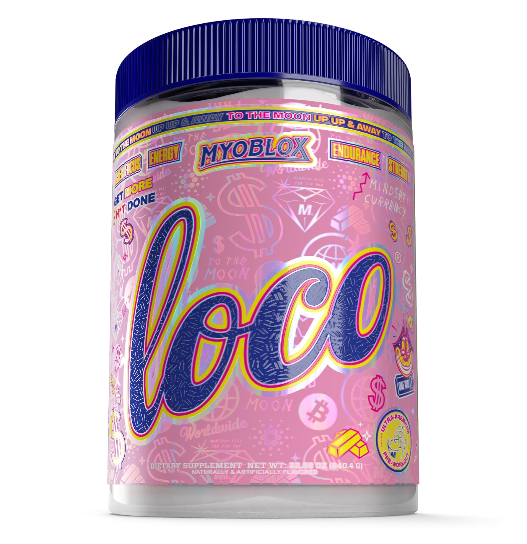 MyoBlox LOCO bottle closeup highlighting a ready for training energy boost