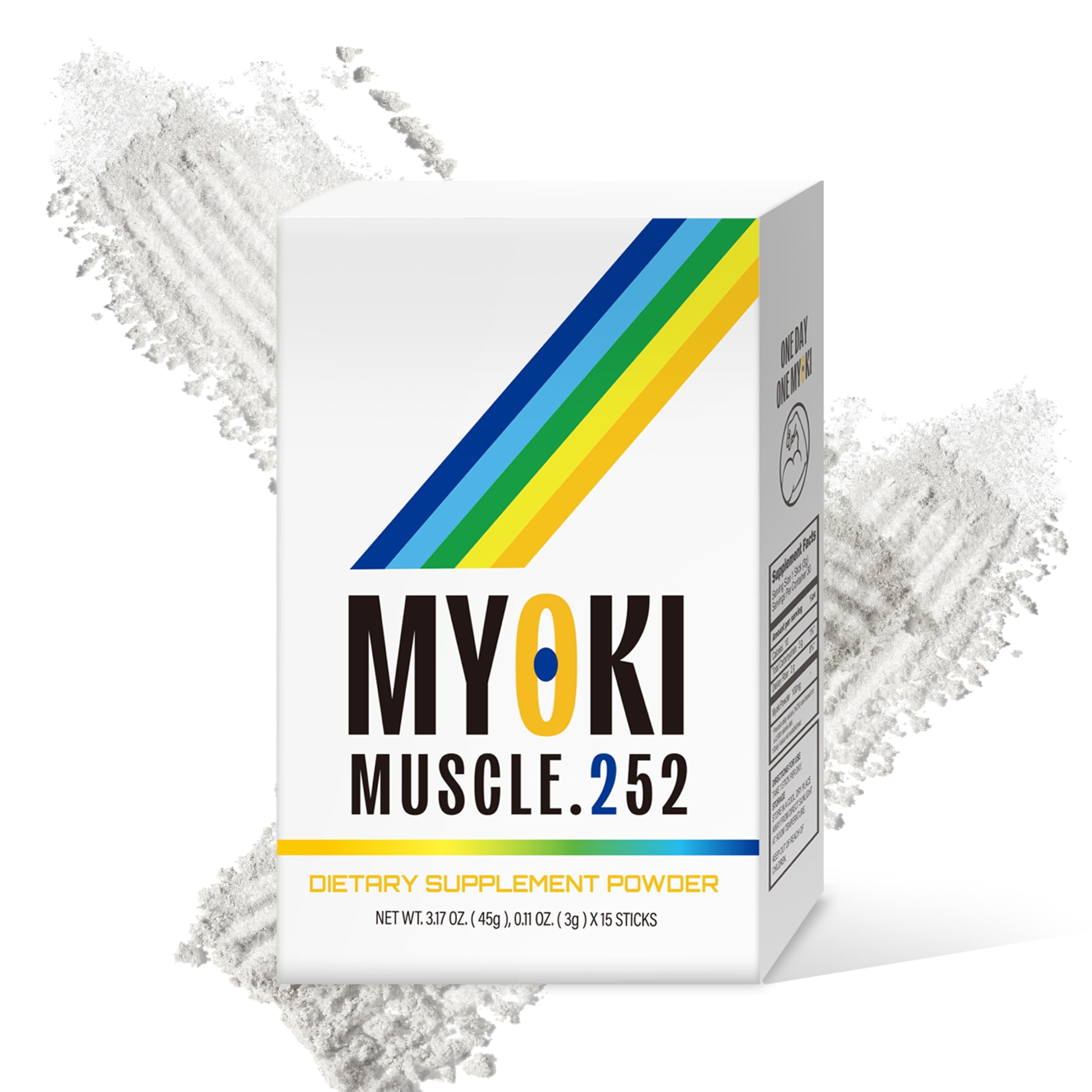 Front label of MYOKI Muscle Support Powder 0.1 oz / 3 g stick pack