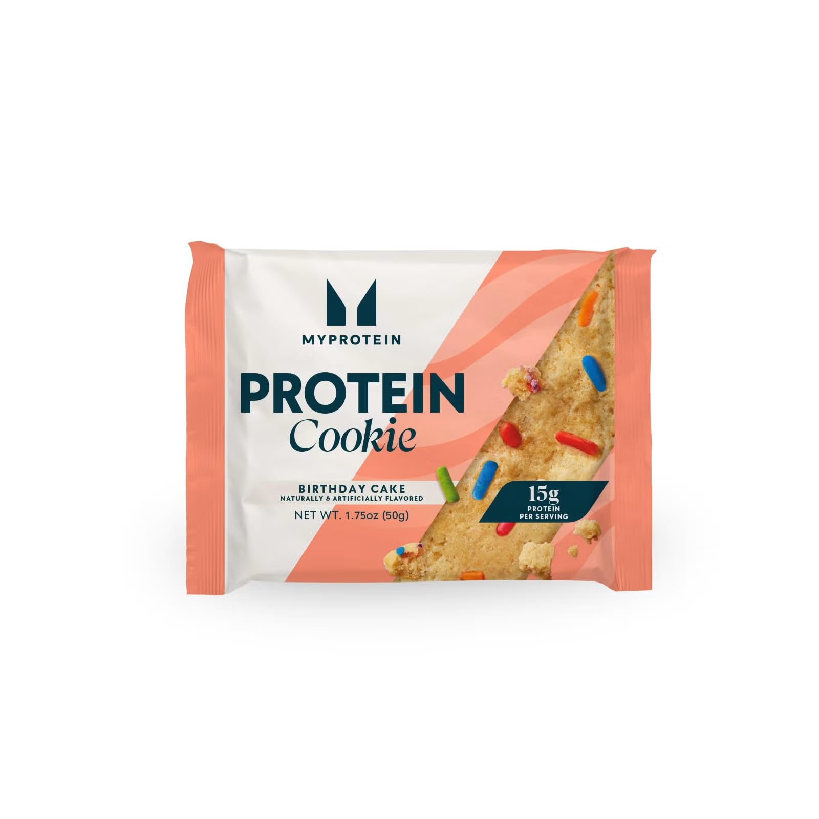 Six-pack of Myprotein Birthday Cake cookies in a display pack