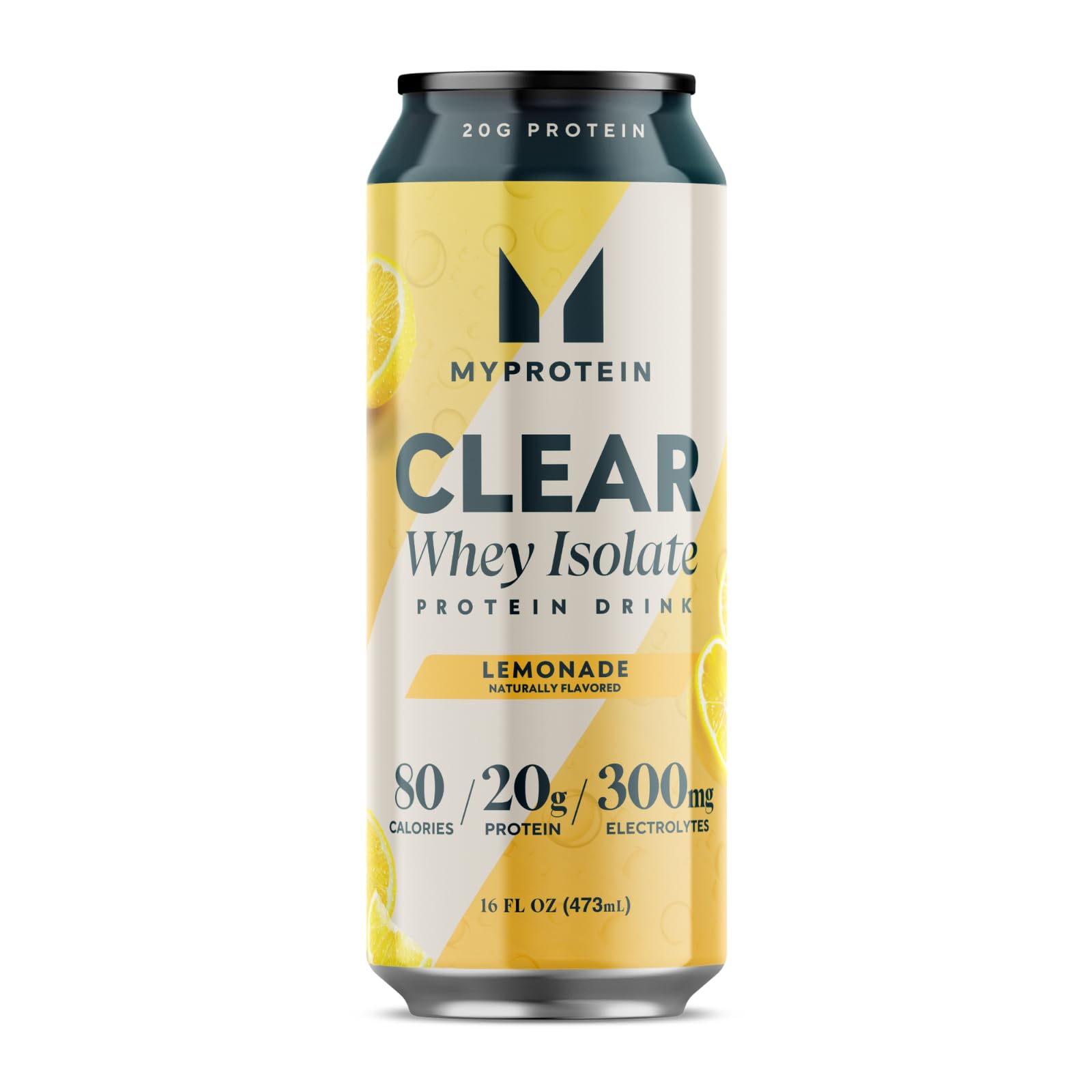 Back view of Myprotein Clear Whey Isolate Lemonade can with nutrition info.