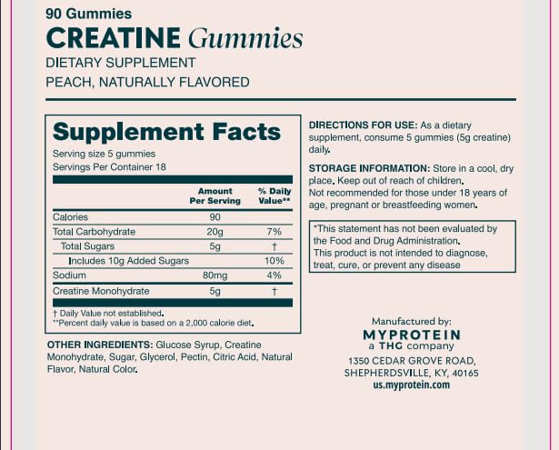 Serving size showing 5 gummies per serving