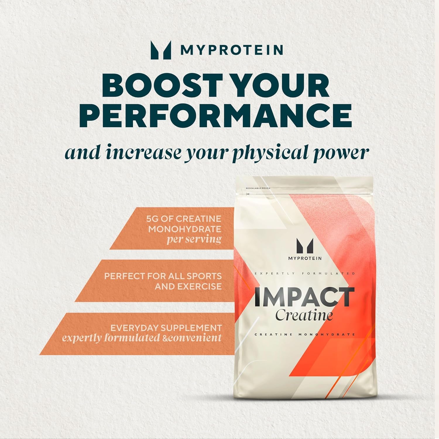 Unflavored creatine monohydrate powder jar by Myprotein