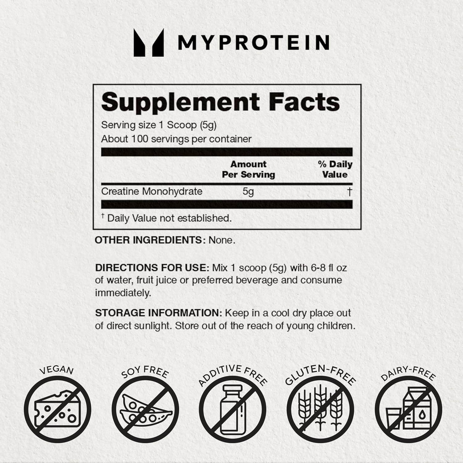 Usage and serving scoop for Myprotein Creatine Monohydrate Powder