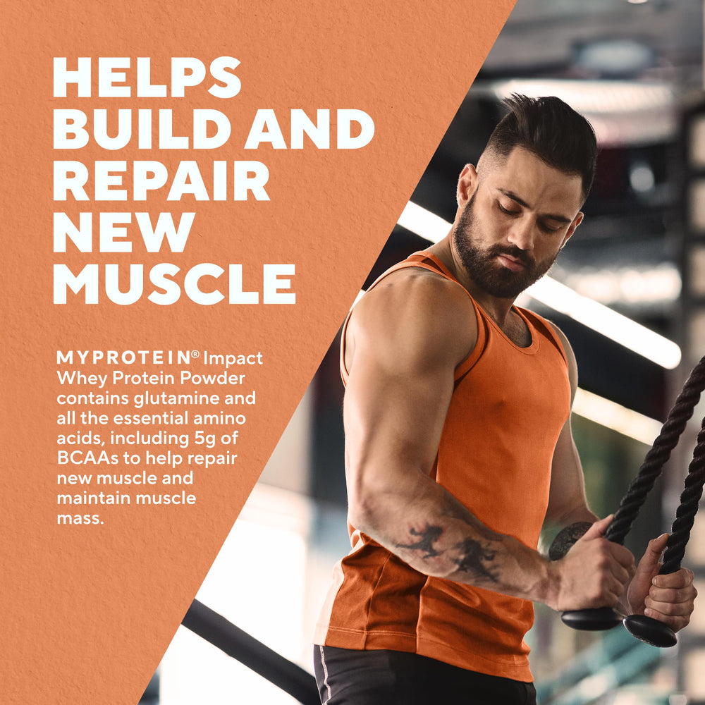 Myprotein Impact Whey Powder Mocha label closeup emphasizes flavor and quality