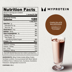 Myprotein shake with chocolate milkshake flavor ready for post-workout recovery.
