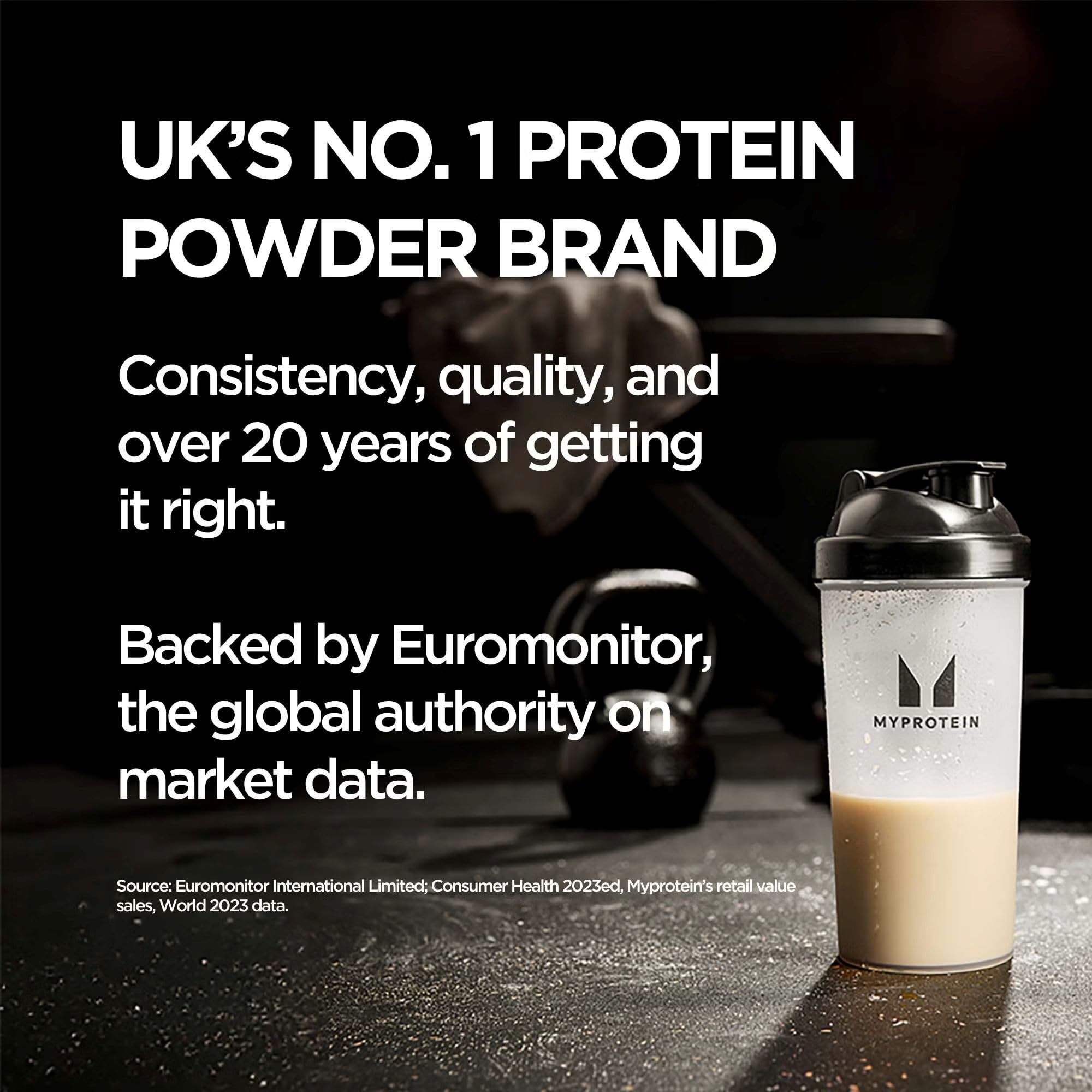 Myprotein tub open shows powder texture for smooth mixing.