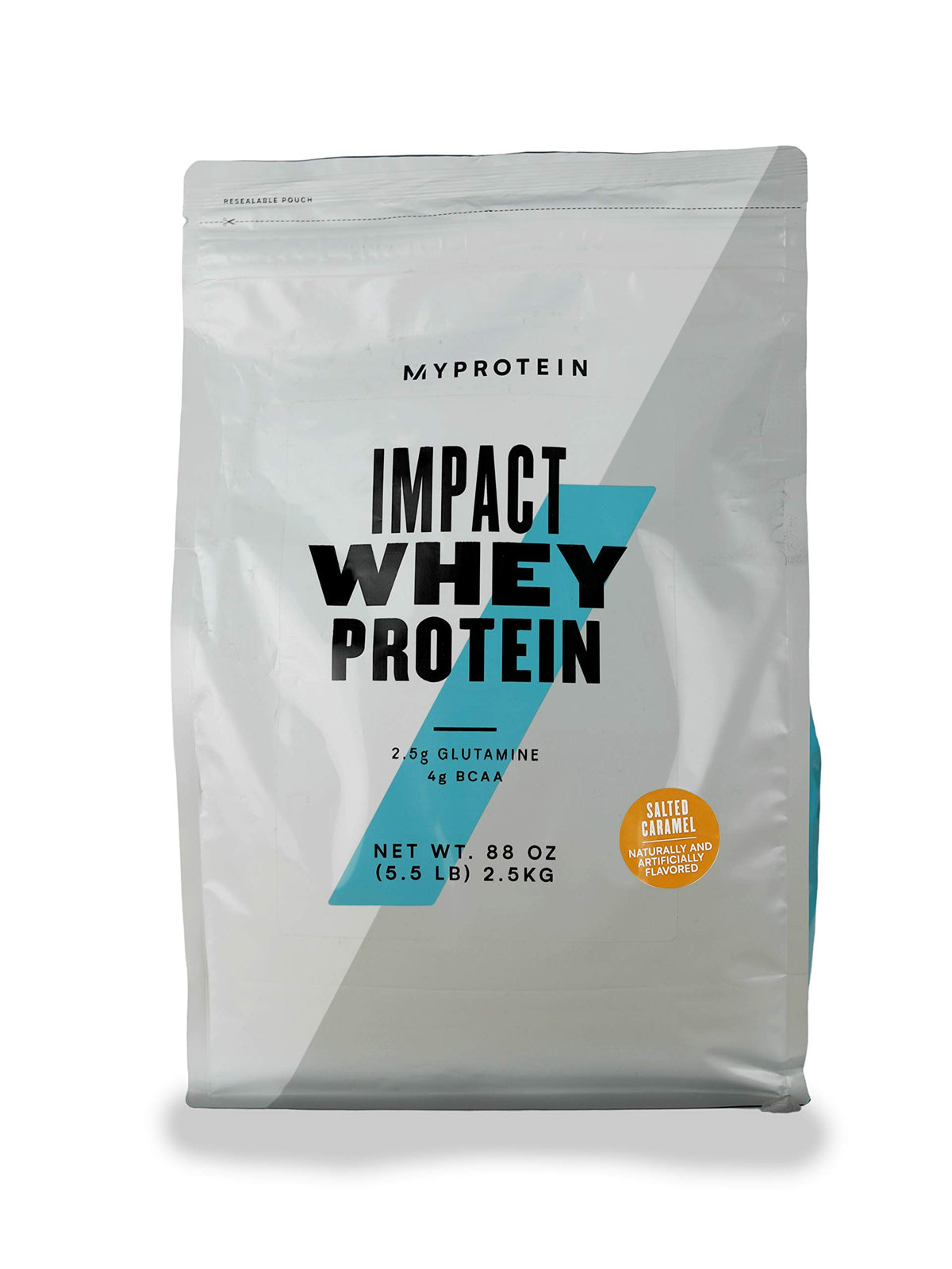 Front view of Myprotein Impact Whey Protein Powder Salted Caramel 5.5 lb pack