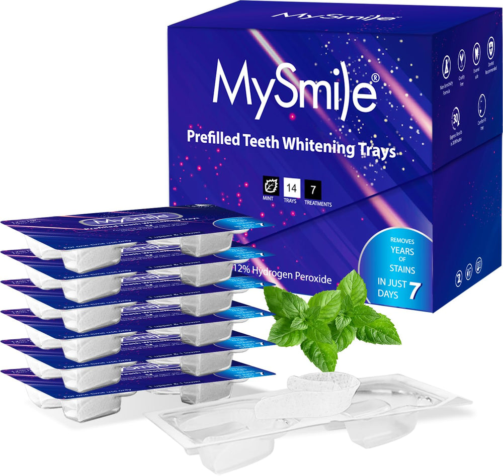MySmile 7 Treatments Prefilled Teeth Whitening Trays Kit - upper and lower trays