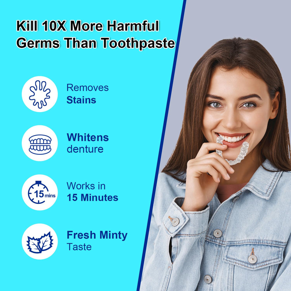 MySmile cleaner with included tablets for maintenance of oral appliances