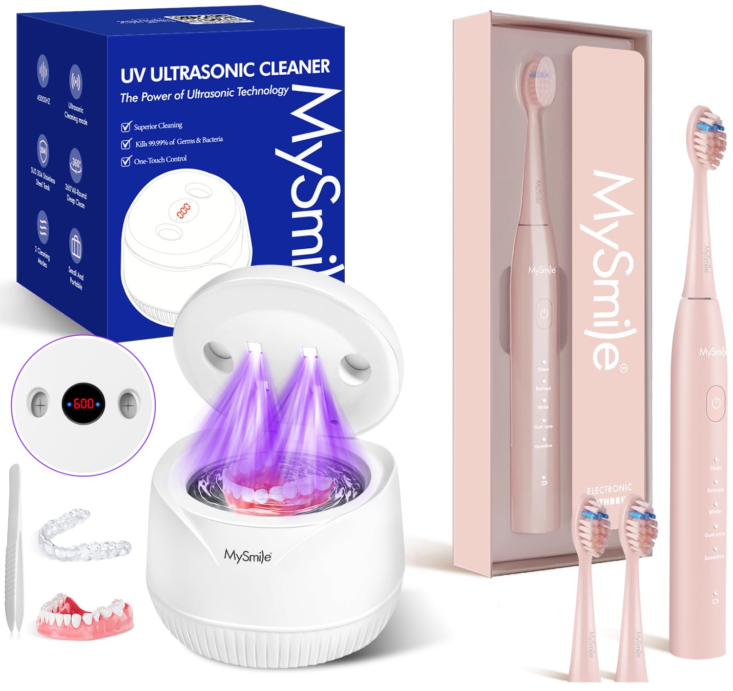 Front view of MySmile DY156 pink electric toothbrush