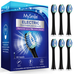Six-pack of MySmile electric toothbrush replacement heads (black)