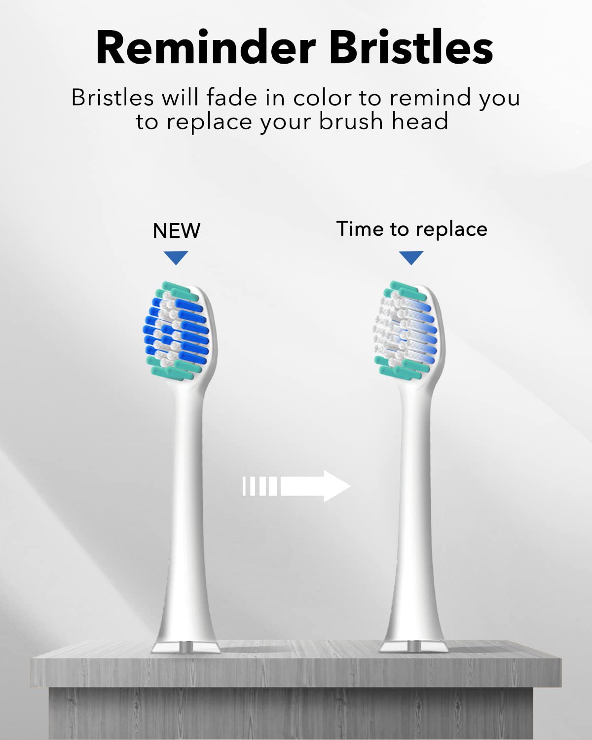 Close-up of white MySmile replacement heads showing W-shaped bristles