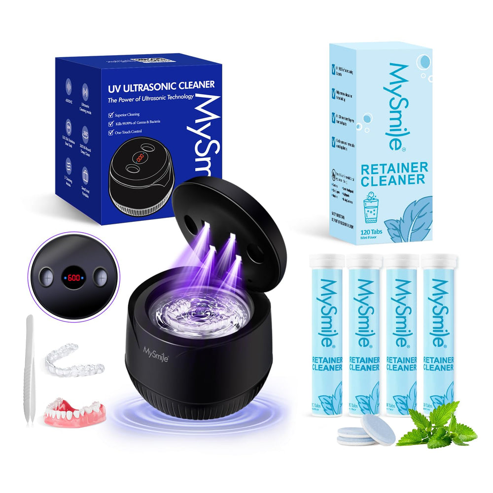 Front view of MySmile Ultrasonic Retainer Cleaner in black