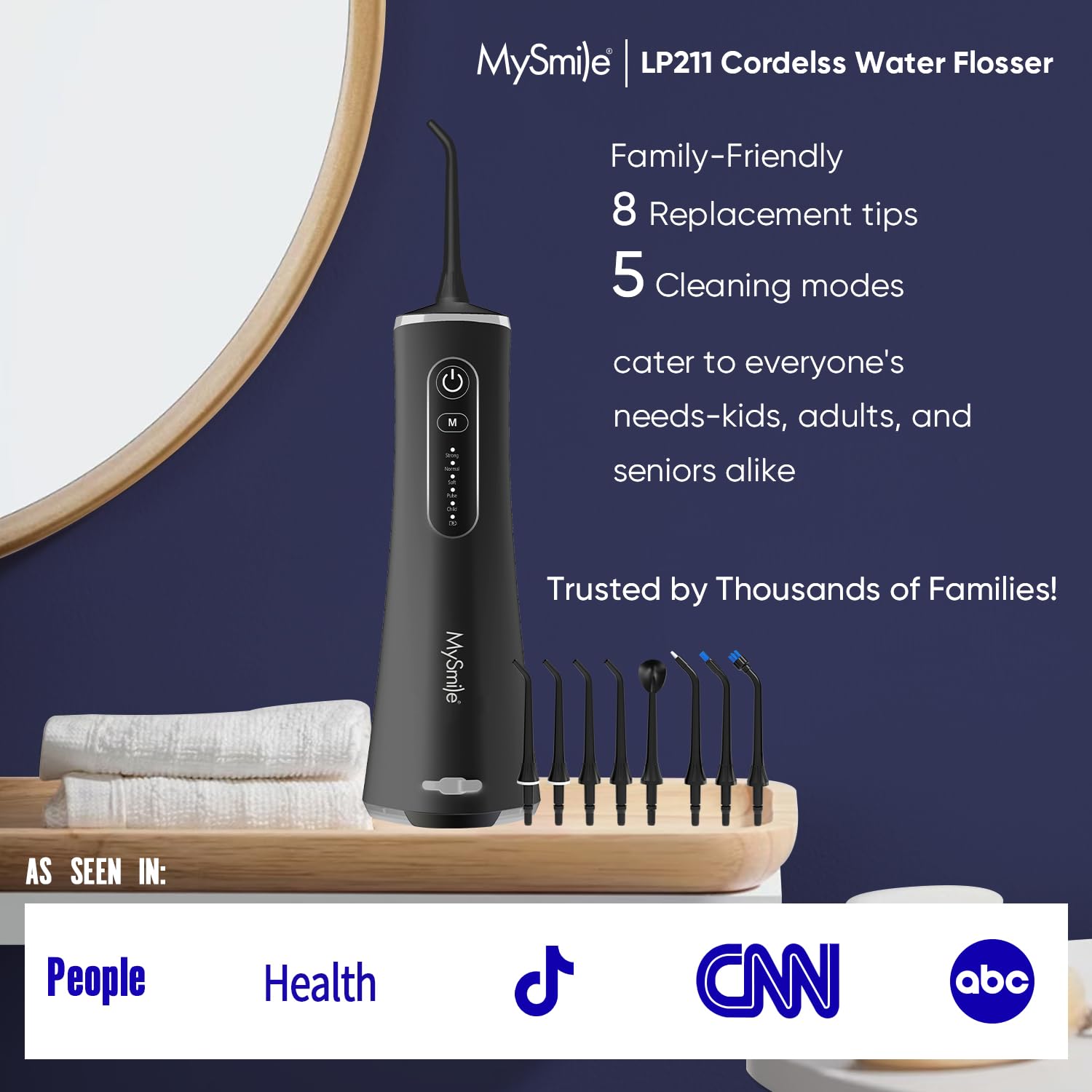 IPX7 waterproof design of MySmile LP211 cordless water flosser