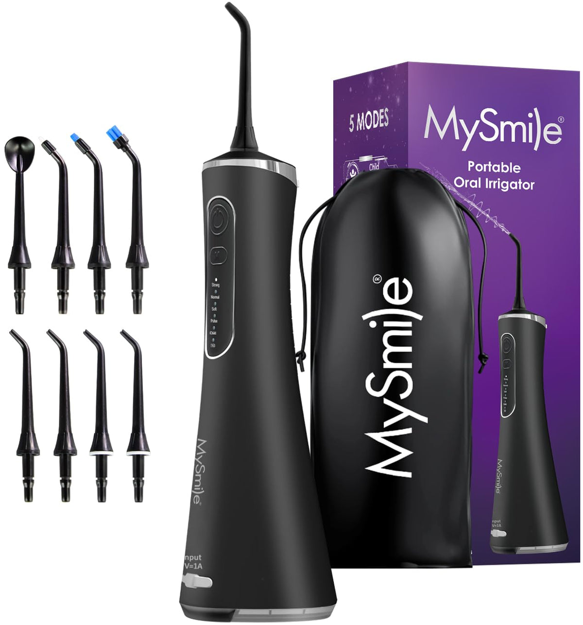 MySmile LP211 cordless water flosser Midnight Black – front view