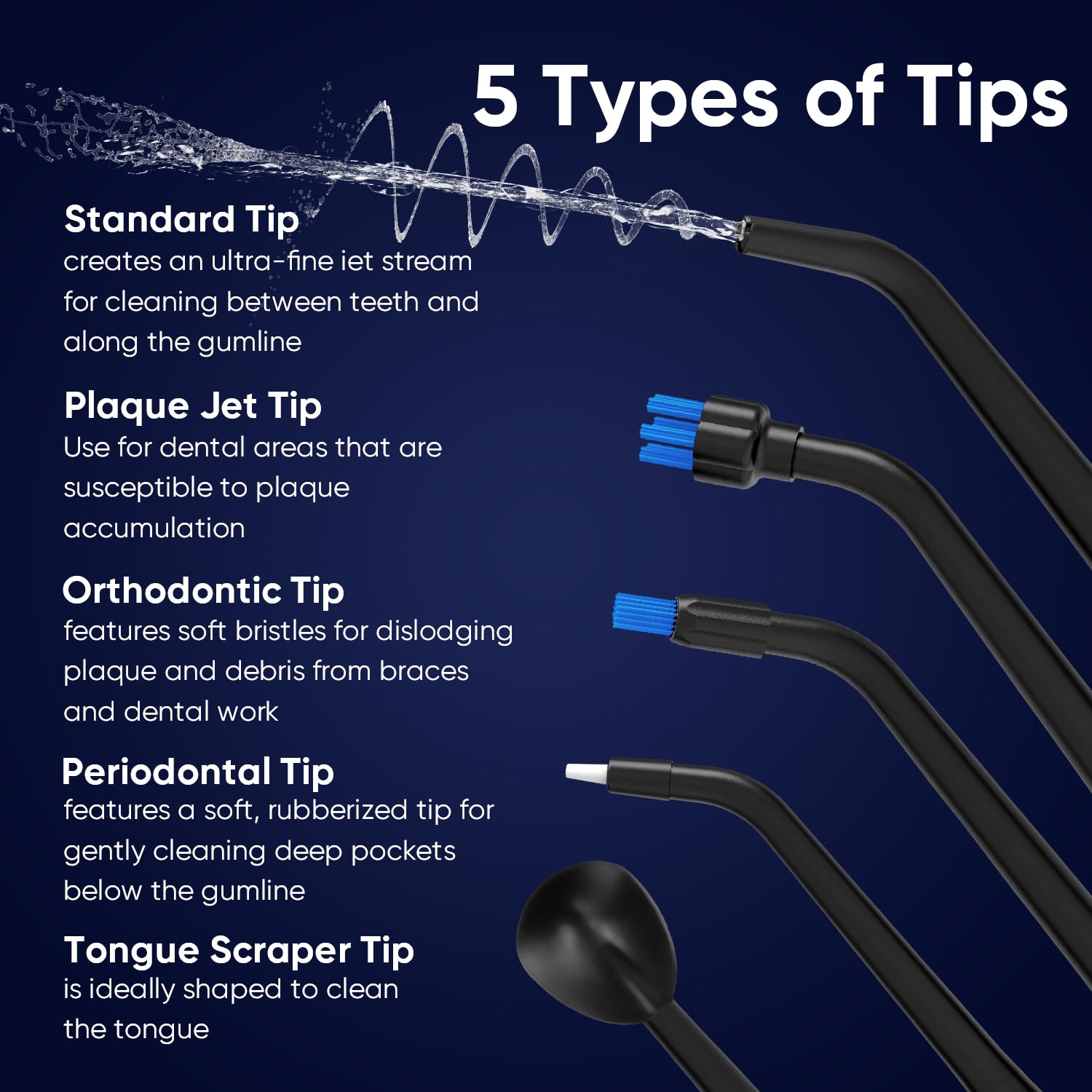 Eight replacement tips for MySmile LP211 water flosser