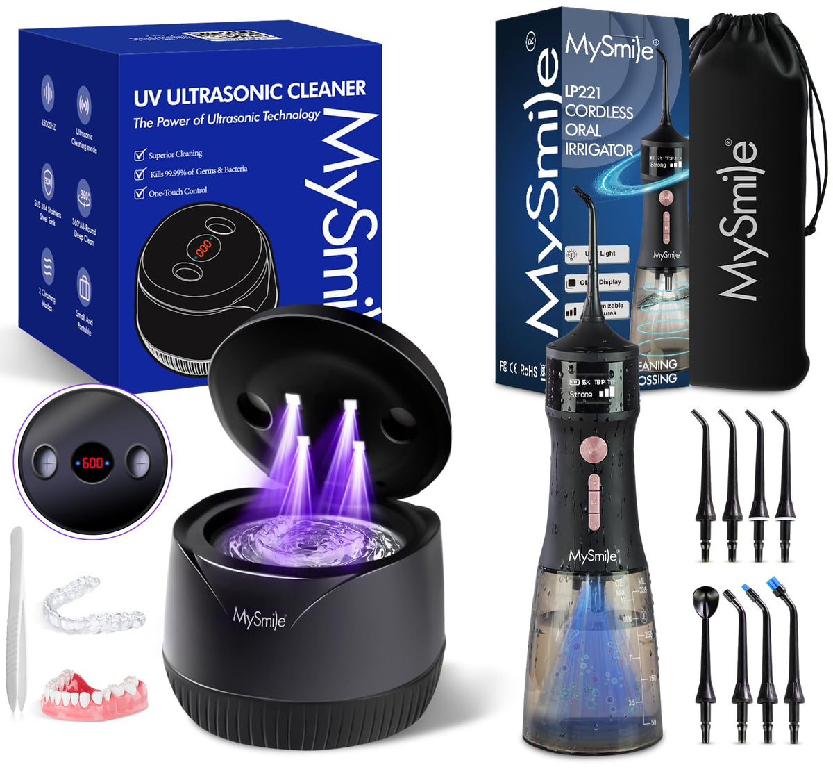 MySmile LP221 cordless water flosser with display and nozzle